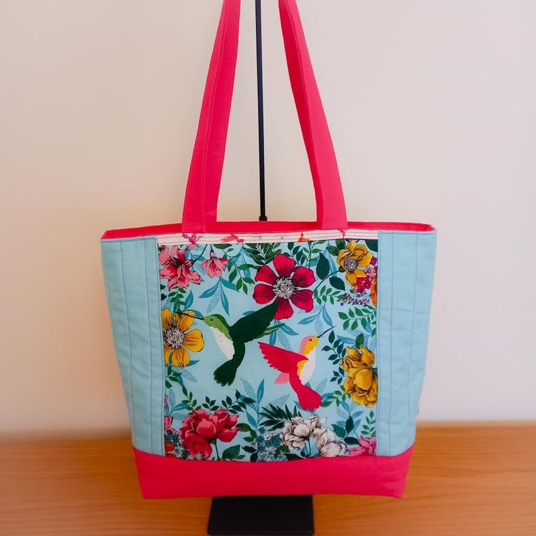 Tropical Birds quilted tote bag