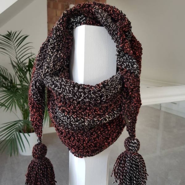 Brown Crochet Scarf, Autumn shawl, Earth tone cowl scarf, Boho Shawl