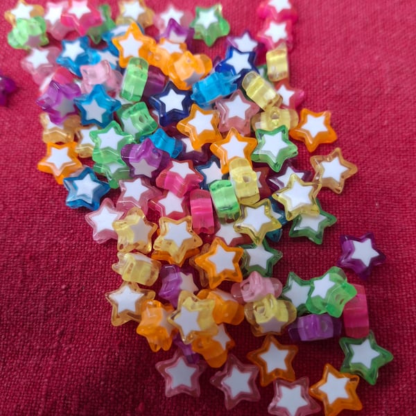 100 x Mixed Colour Acrylic 10mm Star Beads