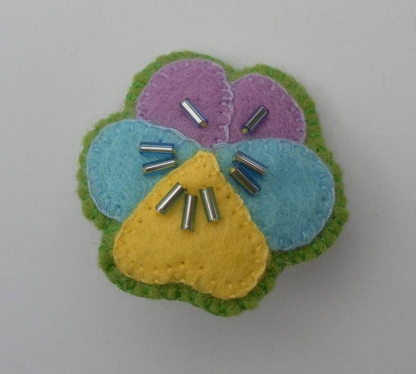 Beaded Felt Pansy, Badge, Brooch, Corsage, Hand Made
