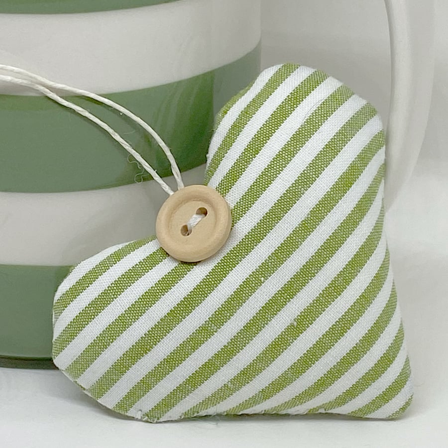 SALE - PADDED HEART - green and white stripes