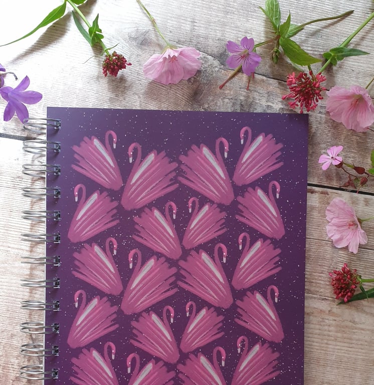 Purple Swans Wire Bound Notebook