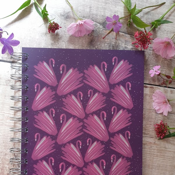 Purple Swans Wire Bound Notebook