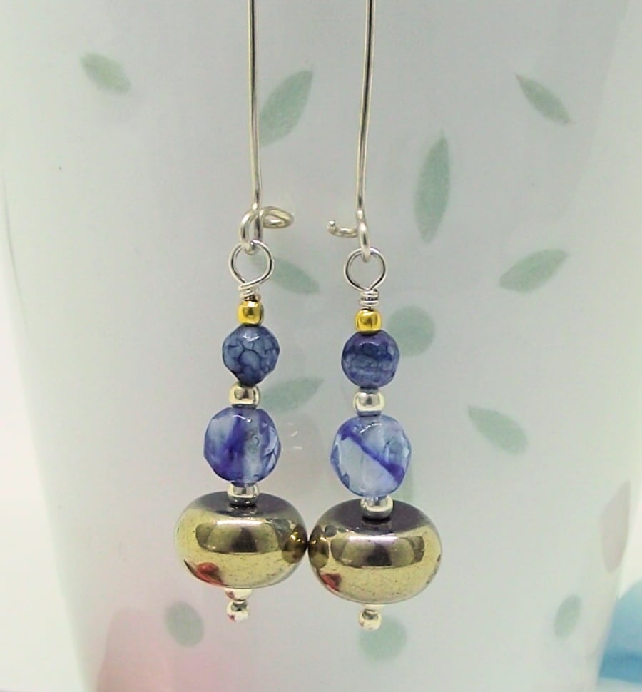 Blue and gold drop earrings