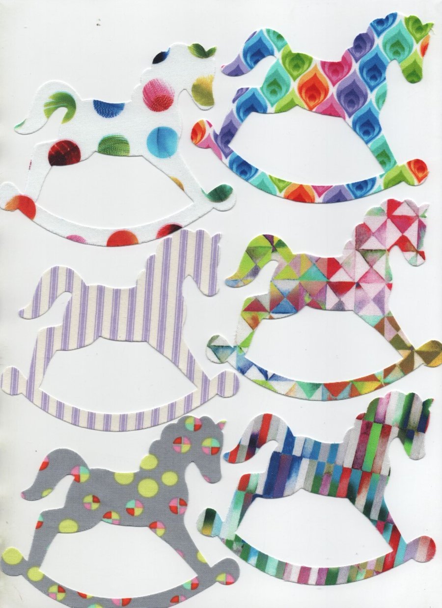 6 colourful Fus-o-bonded ROCKING HORSE die-cuts for baby quilt making