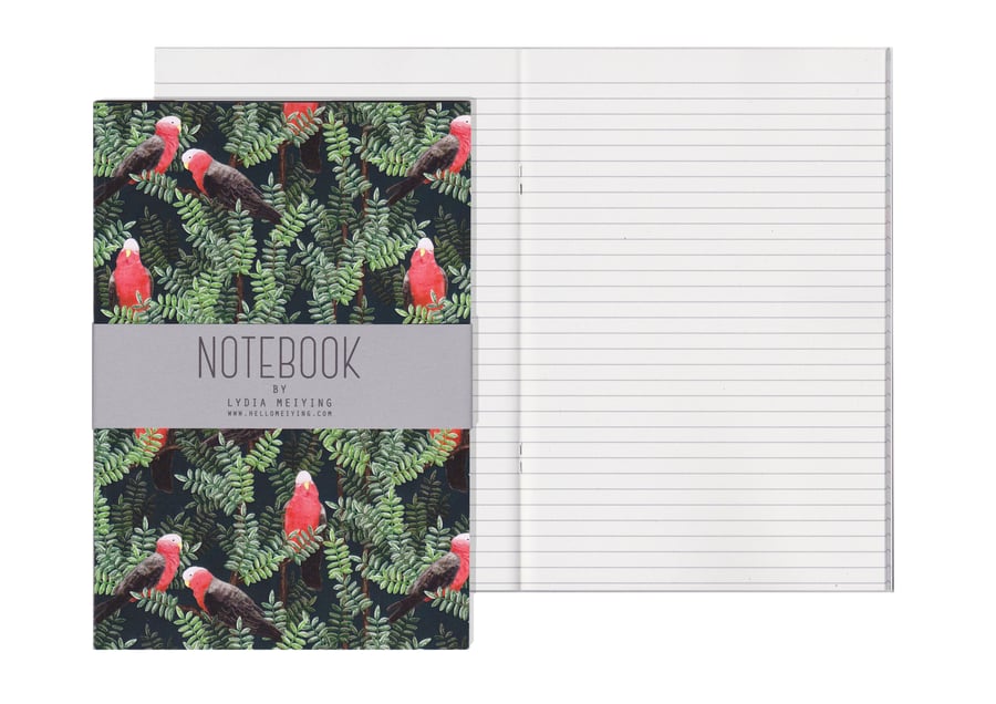 Lined Pages A5 Notebook - Galah Red