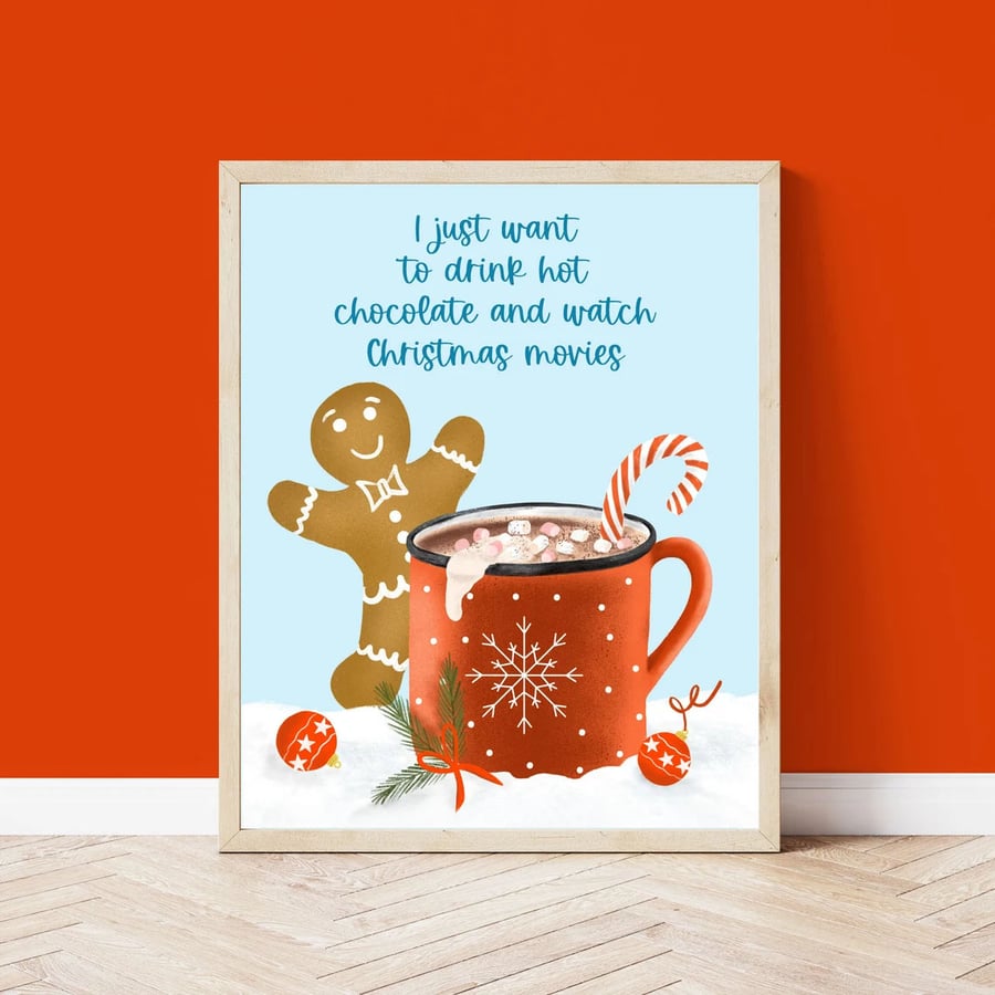 Hot Chocolate and Christmas Movies Art Print (A5, A4, A3)