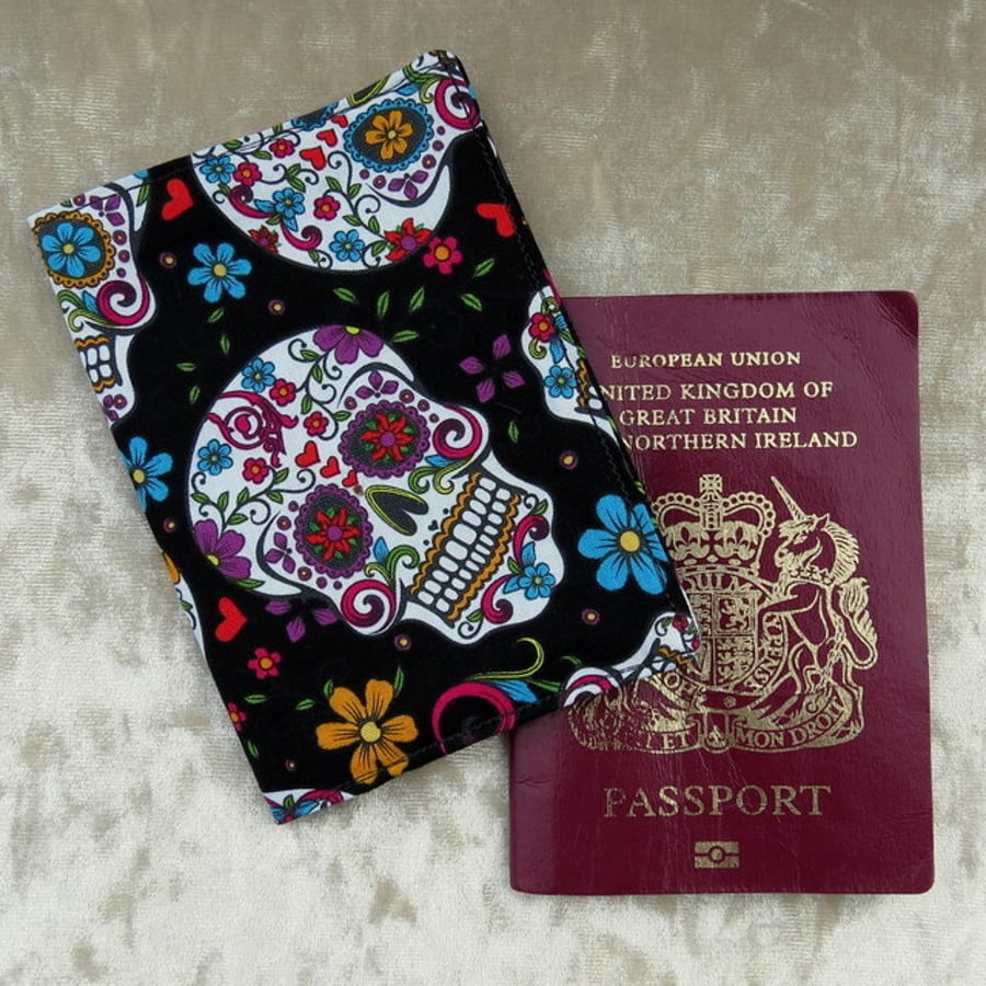 Passport Cover.  Sugar Skulls design.  Passport Sleeve.