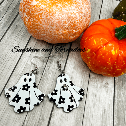 Cute Black & White Halloween Ghost Earrings – Handmade Spooky Jewellery