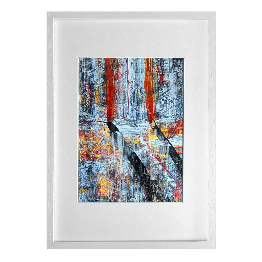 'Red Monoliths' Original A4 Framed Painting