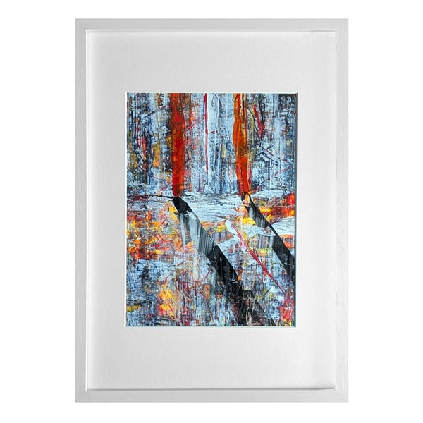 'Red Monoliths' Original A4 Framed Painting