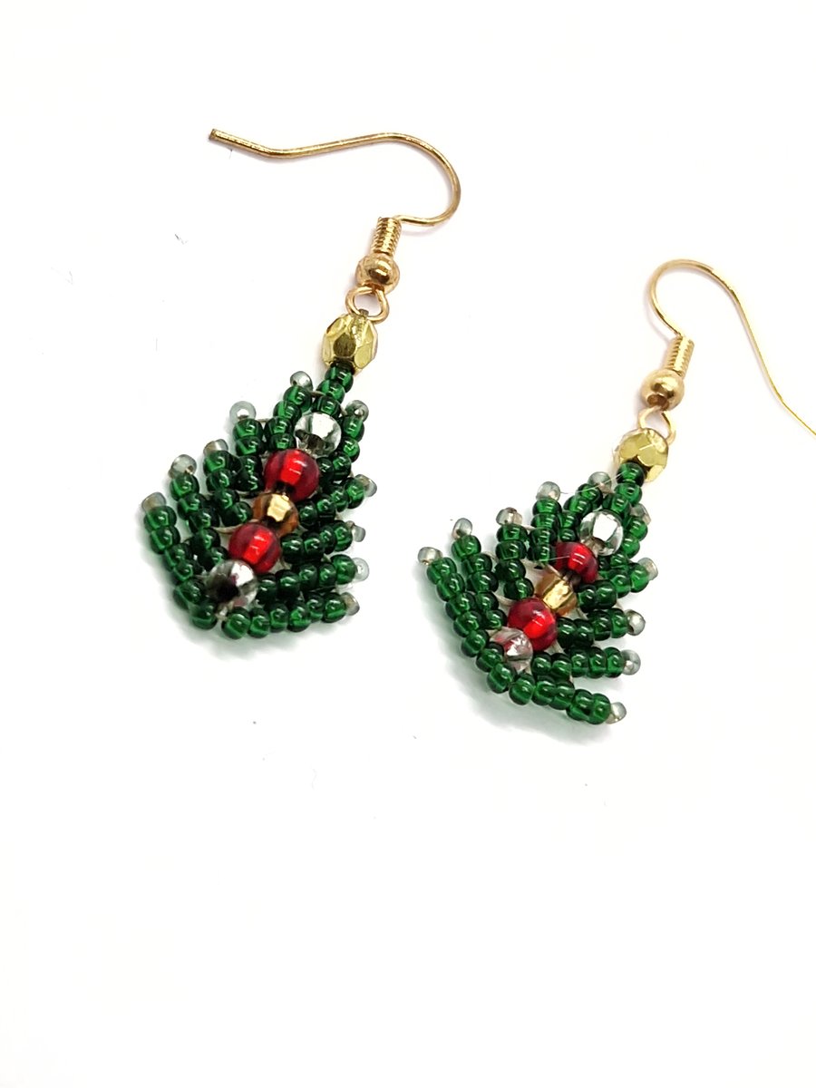 Traditional colours Christmas tree beaded earrings