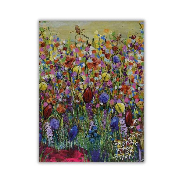 A mounted painting of Scottish wildflowers at sunrise - acrylic on paper.