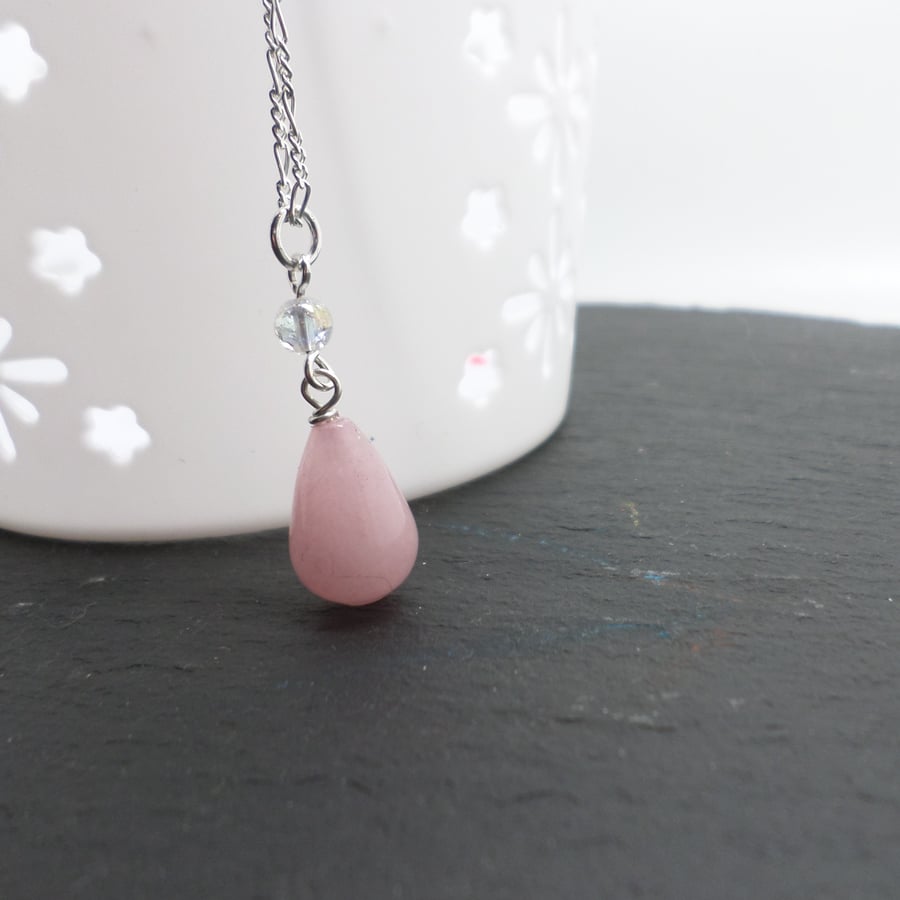 Pink quartzite gemstone pendant with sterling silver chain