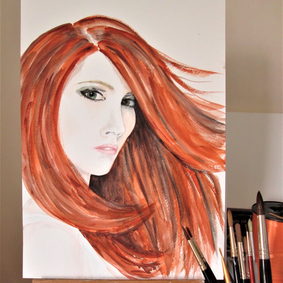 Portrait of a Girl with Red Hair - Original Painting 