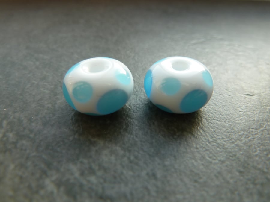 white and blue spot lampwork glass beads