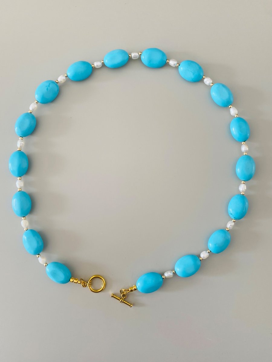   Handmade Blue Gemstone & Freshwater Pearl Necklace