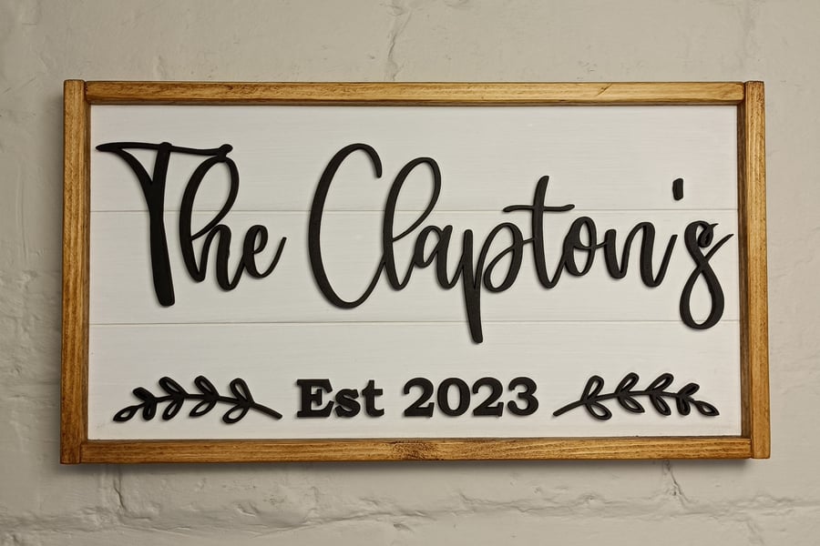Personalised wooden framed established family sign