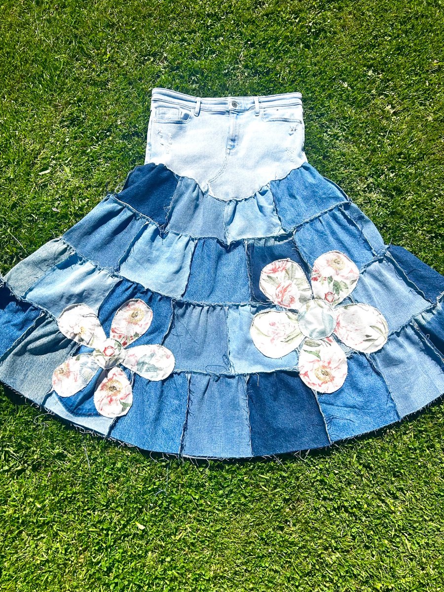 Denim patchwork half & half skirt - Bohemian style 