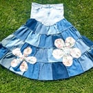 Denim patchwork half & half skirt - Bohemian style 