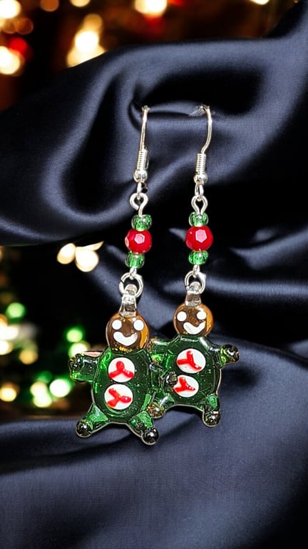 Murano glass Christmas gingerbread men earrings, Christmas jewellery, one off je
