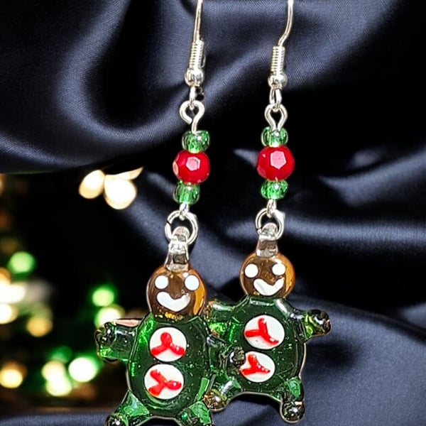 Murano glass Christmas gingerbread men earrings, Christmas jewellery, one off je