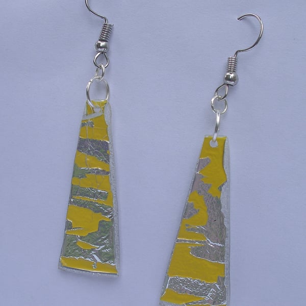 Sunshine yellow and silver dangly earrings