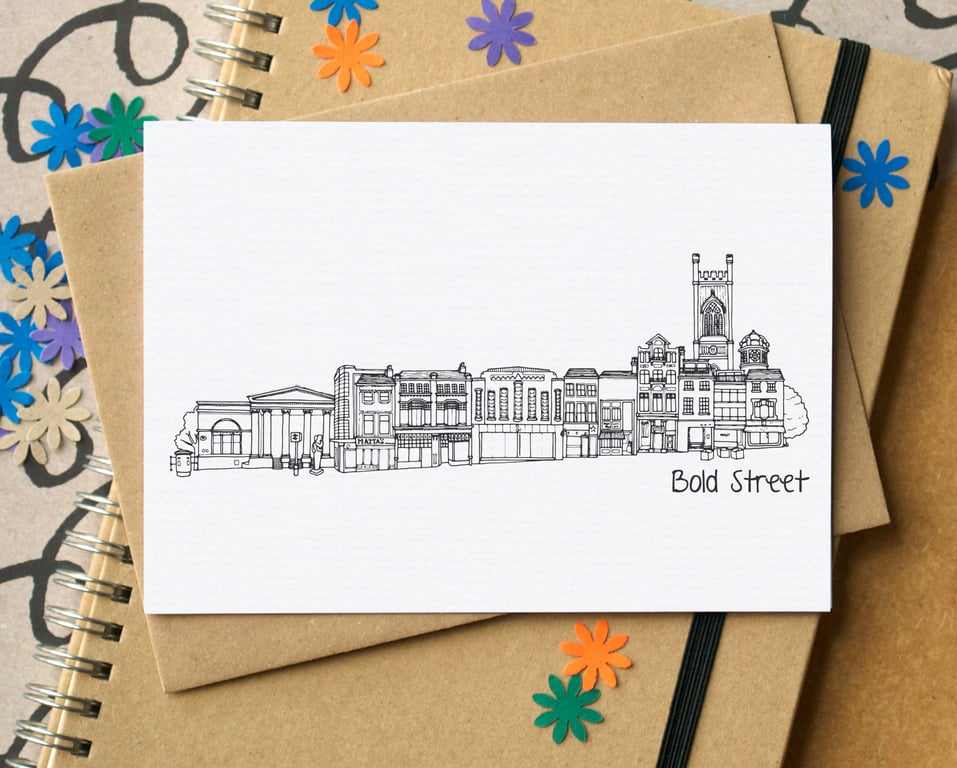 Bold Street Liverpool Skyline Greetings Card