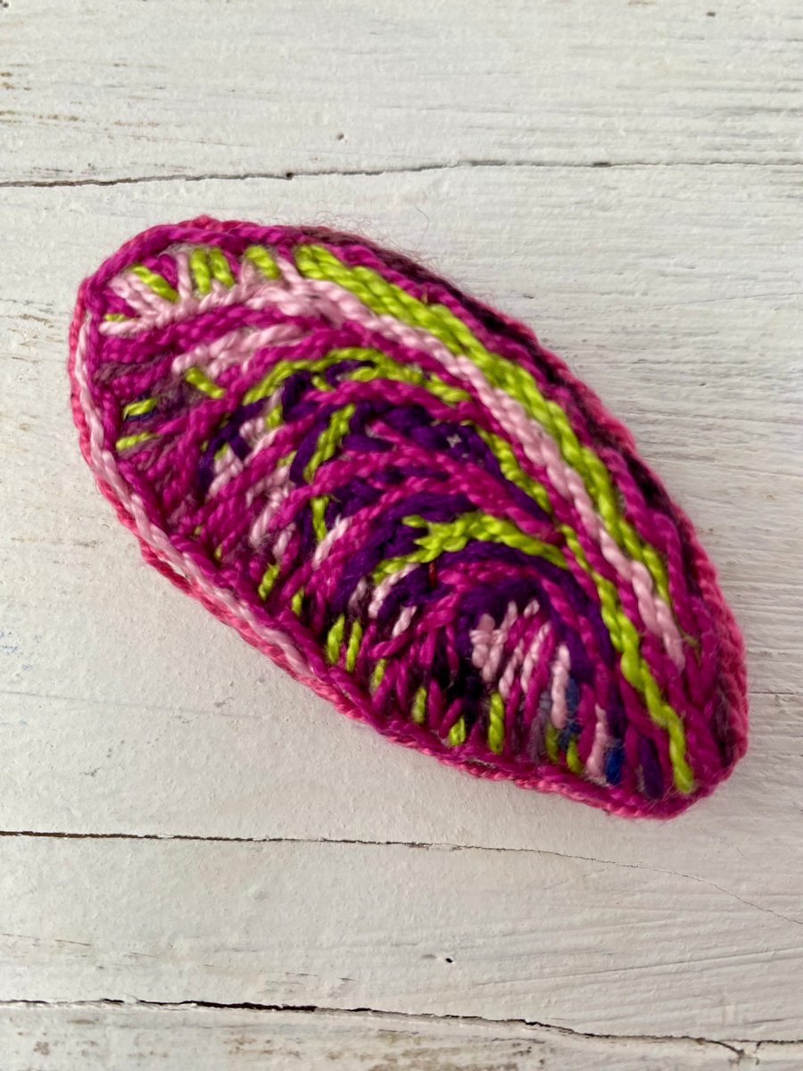 Hand embroidered leaf inspired oval brooch pin.