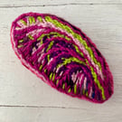 Hand embroidered leaf inspired oval brooch pin.