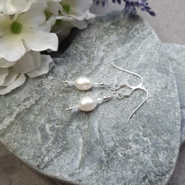 Freshwater Pearl And Aquamarine Sterling Silver Earrings