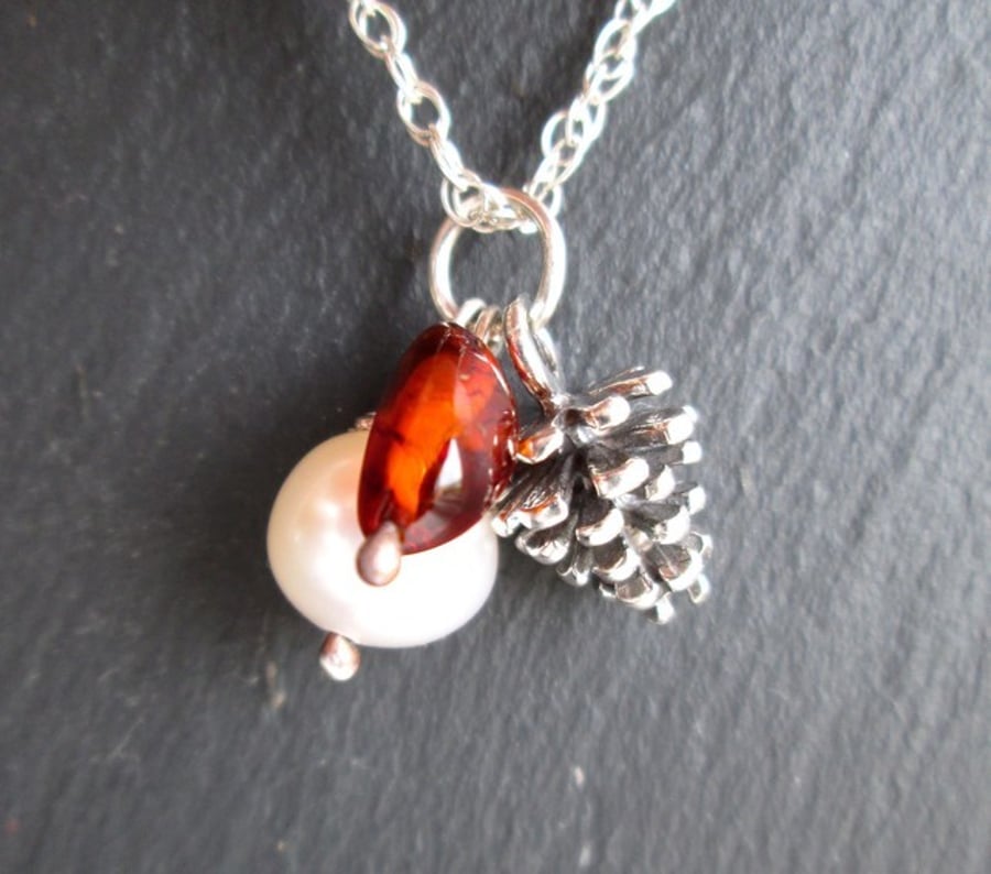 Nature Lovers Gift Jewellery - Autumn Pendant, Pinecone Charm Necklace