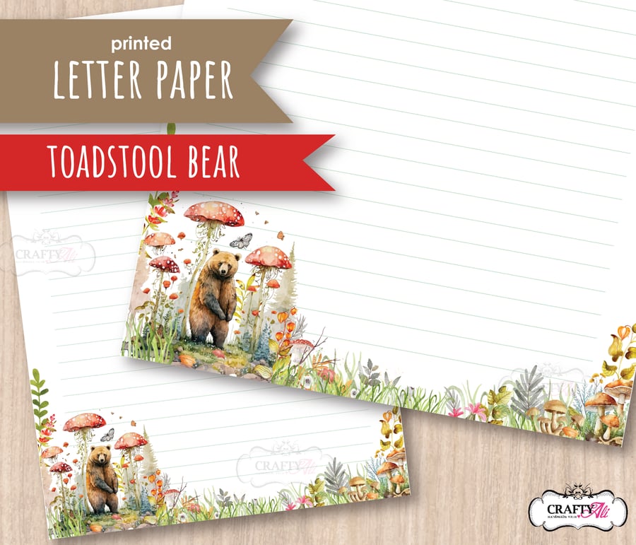 Letter Writing Paper Bear Amongst the Toadstools