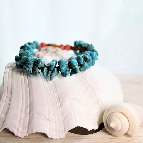 SALE - Turquoise beaded adjustable bracelet