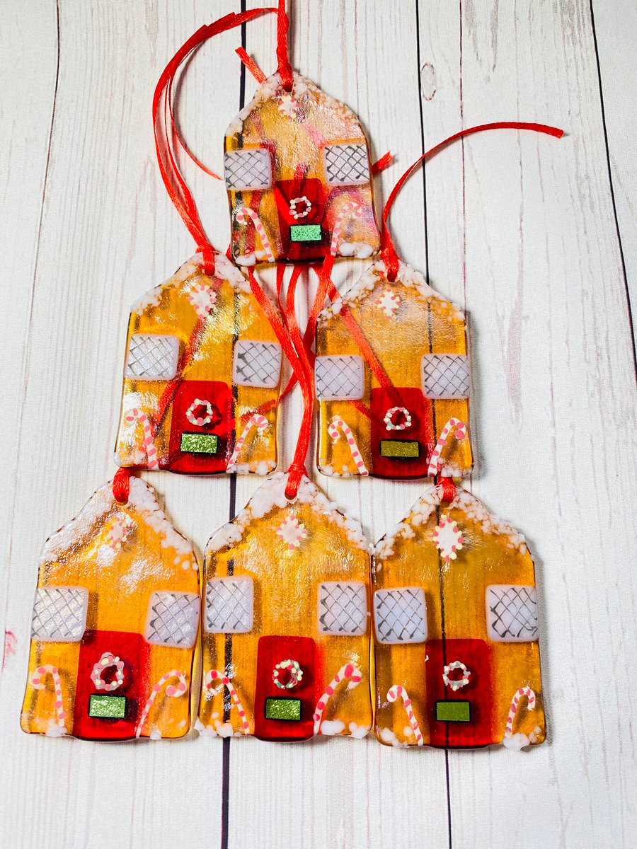 SEVONDS SUNDAY-Metallic glass gingerbread houses-glass  Christmas decorations 