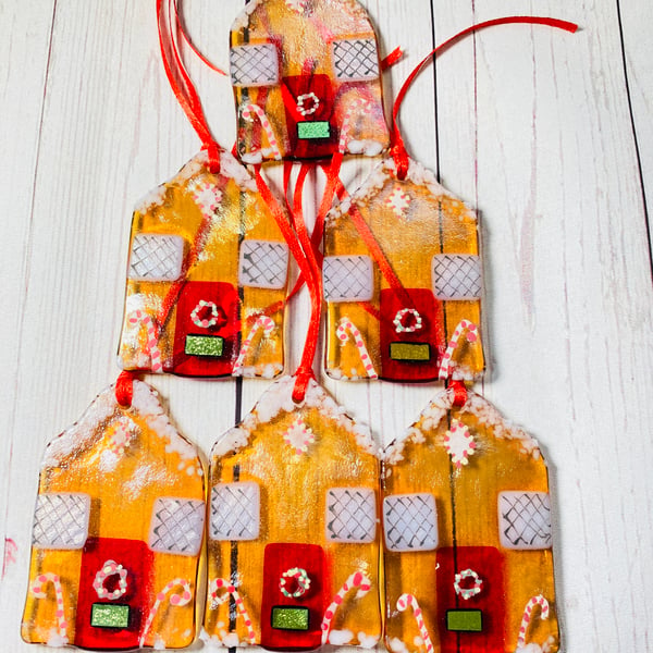 SEVONDS SUNDAY-Metallic glass gingerbread houses-glass  Christmas decorations 