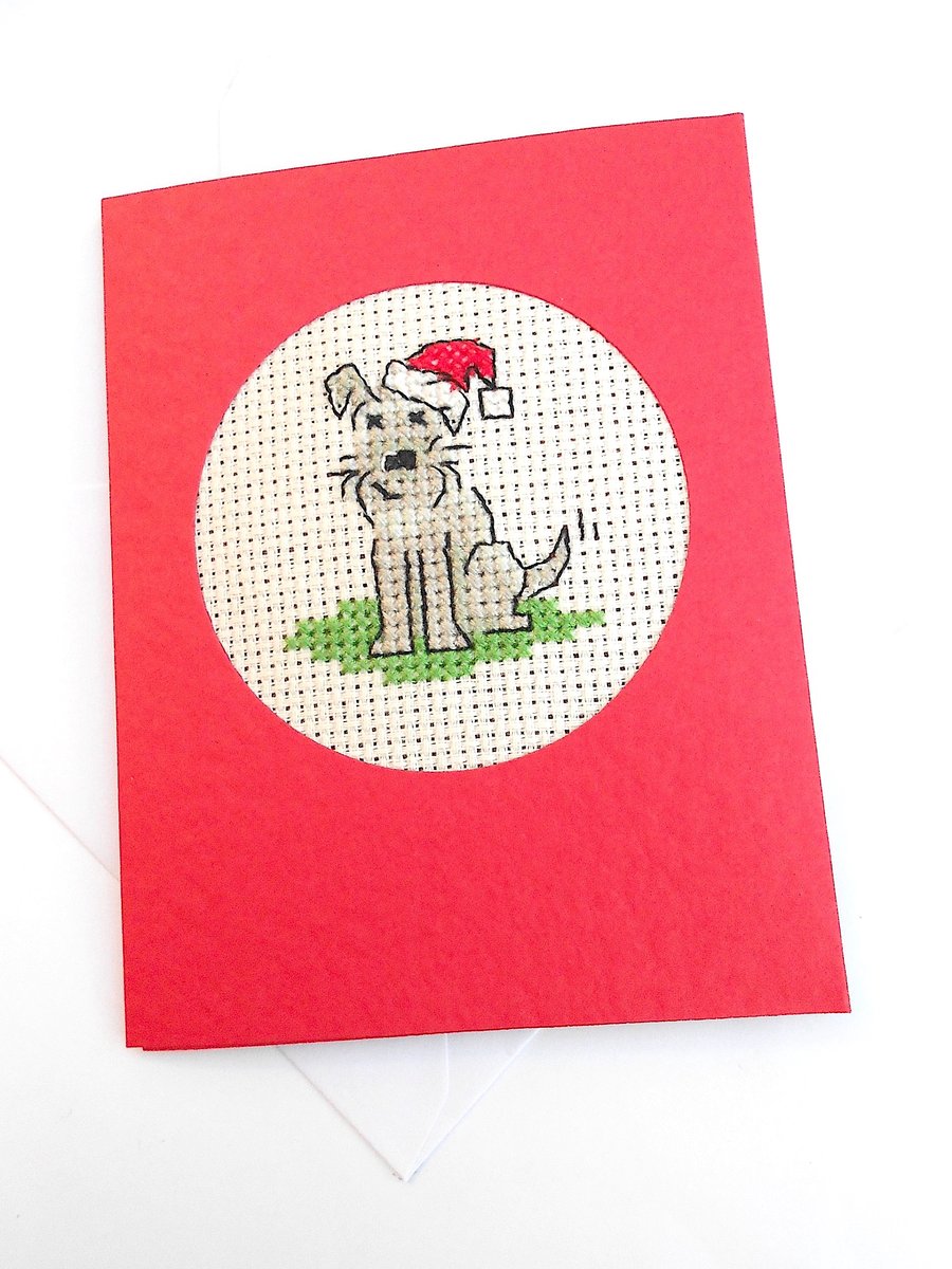 5 Mini Schnauzer.Jack Russell.Boarder. Fox Terriers Christmas Cross Stitch Cards