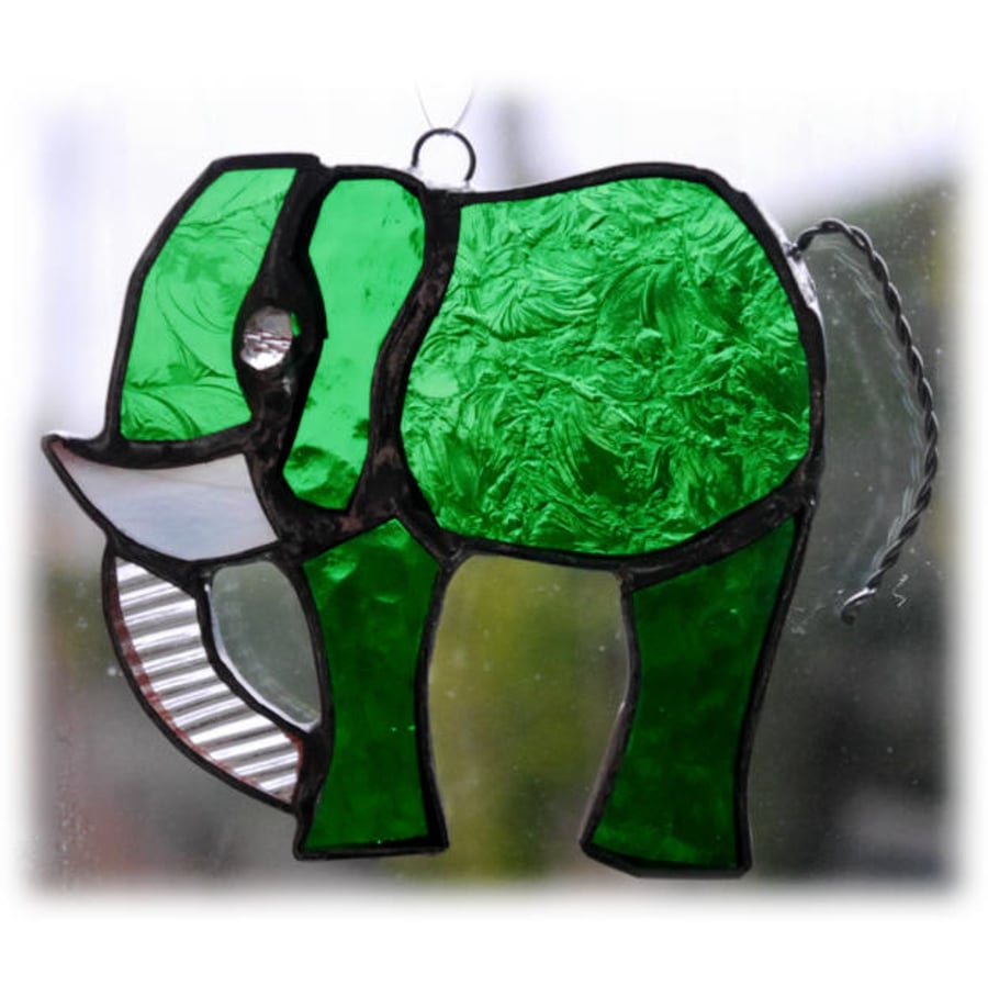 Elephant Suncatcher Stained Glass Green Little 058