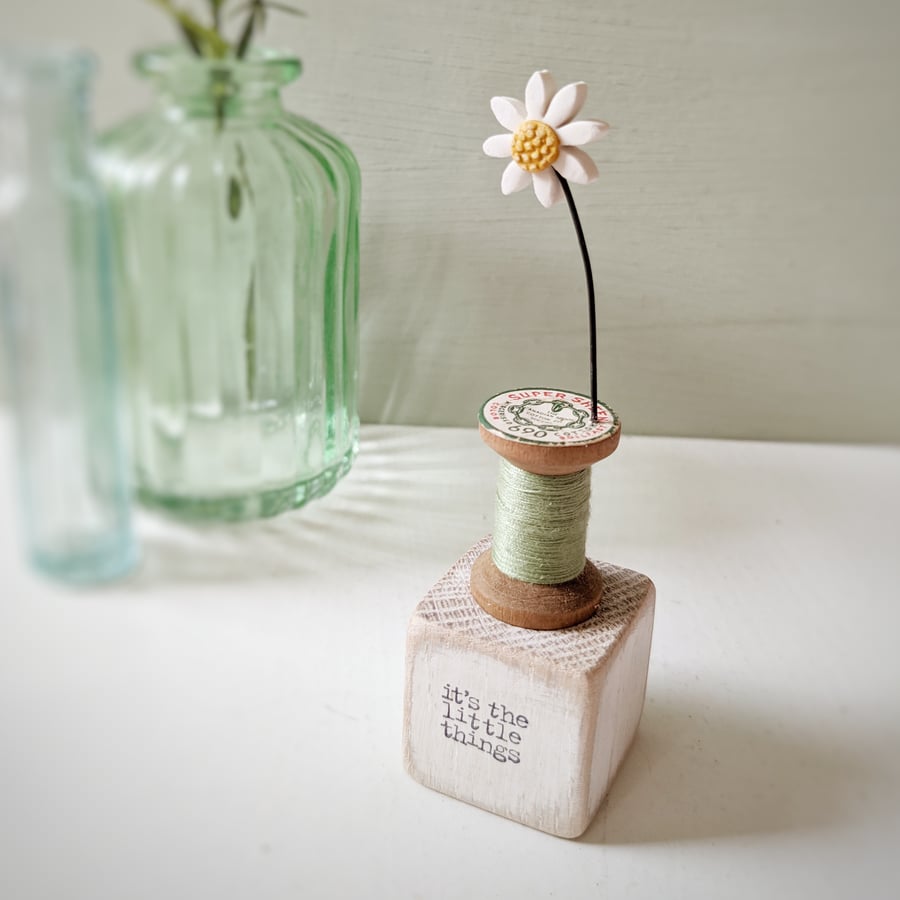 Clay Daisy on a Teeny Vintage Bobbin 'it's the little things'