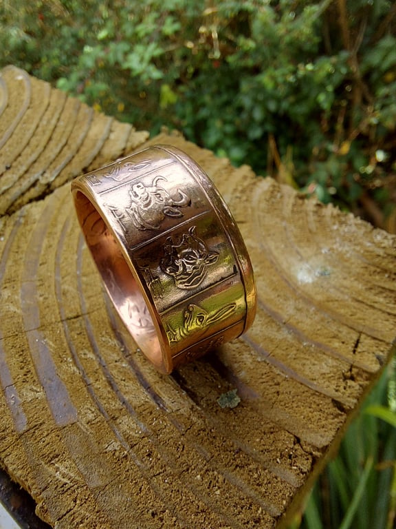 Pure Copper Chinese Zodiac Coin Ring Oriental Jewellery Y and a half Handmade
