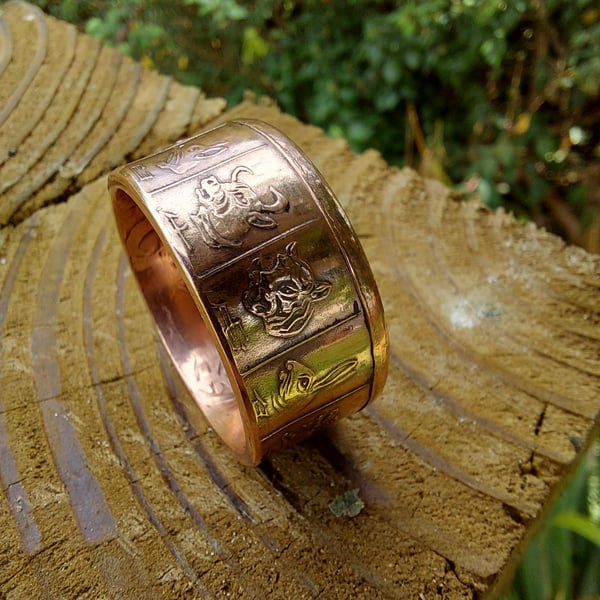 Pure Copper Chinese Zodiac Coin Ring Oriental Jewellery Y and a half Handmade