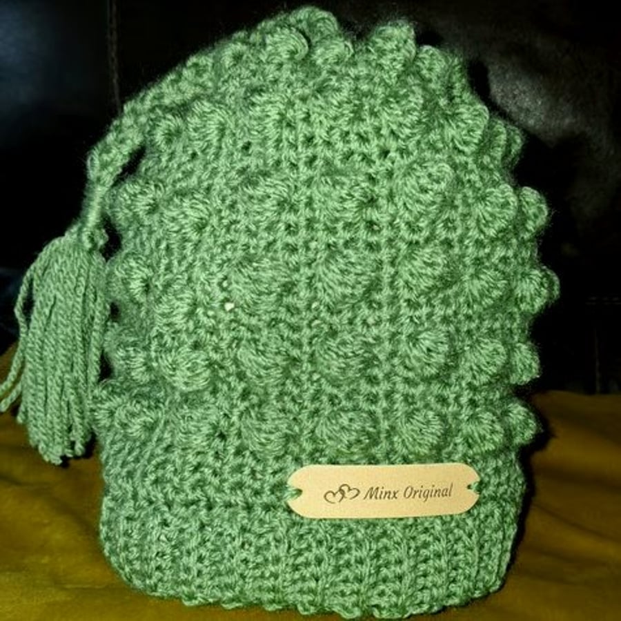 Handmade crochet bobble stitch hat