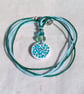 Blue and green short polymer clay pendant and cotton cord necklace - Image 4