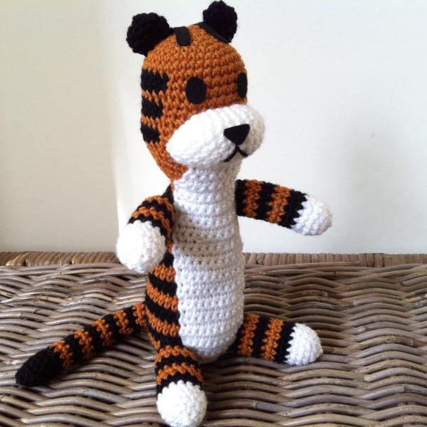 Large Harold the imaginary tiger friend, crochet plush stuffed toy Hobbes