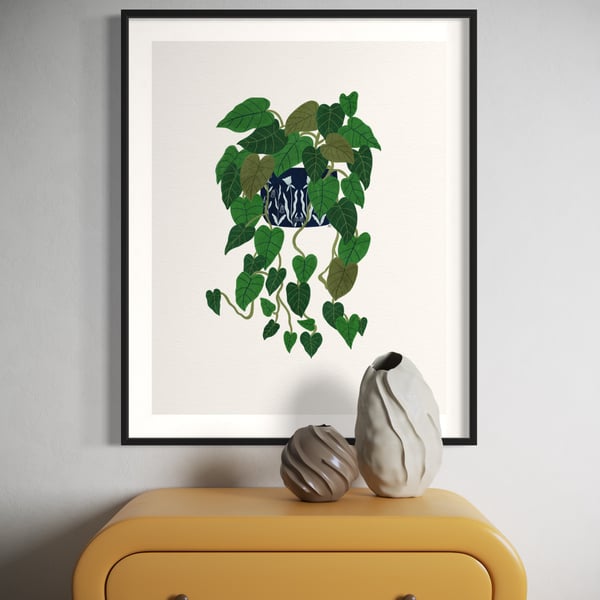 Heart Leaf Philodendron Plant in Porcelain Pot Still Life Illustration