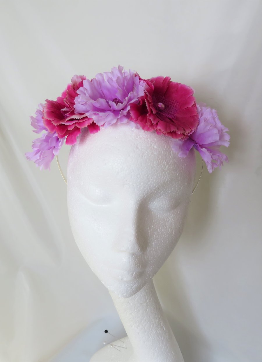 Lavender & Magenta Flower Crown Retro Vintage Boho Floral Hair Headband Band