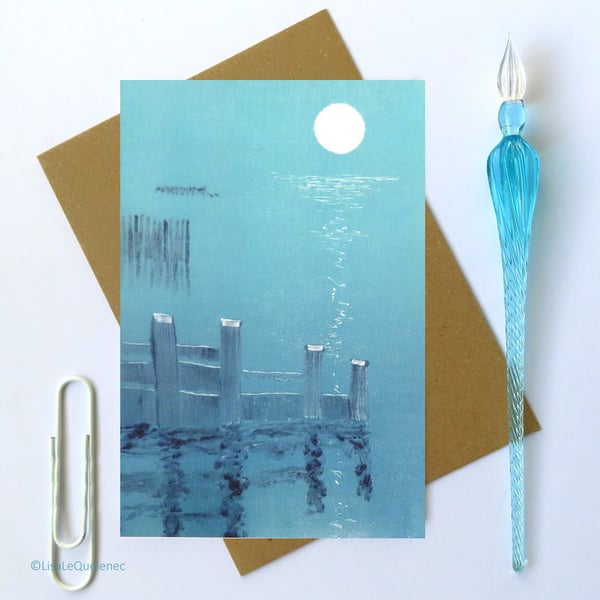 Blank greeting art card ocean and moon card cello free male card