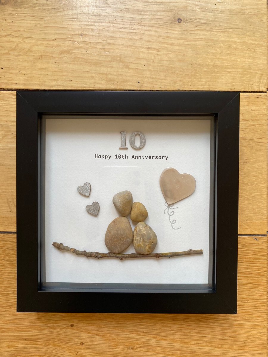 10th Wedding Anniversary Pebble Artwork Frame, Tin Wedding Anniversary Gift, Per