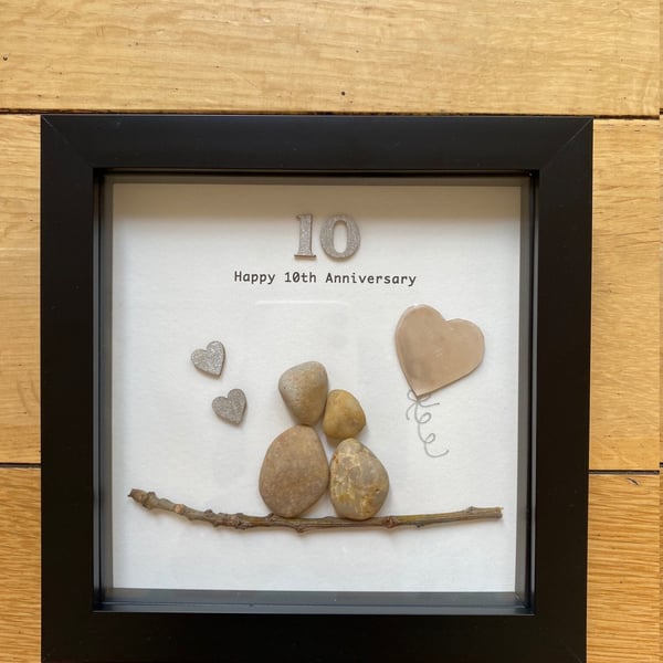 10th Wedding Anniversary Pebble Artwork Frame, Tin Wedding Anniversary Gift, Per