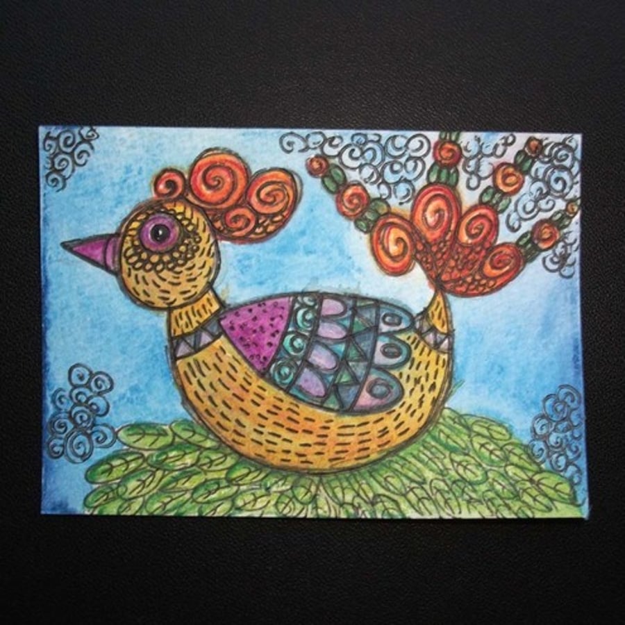 ACEO 'xotic bird original watercolour painting